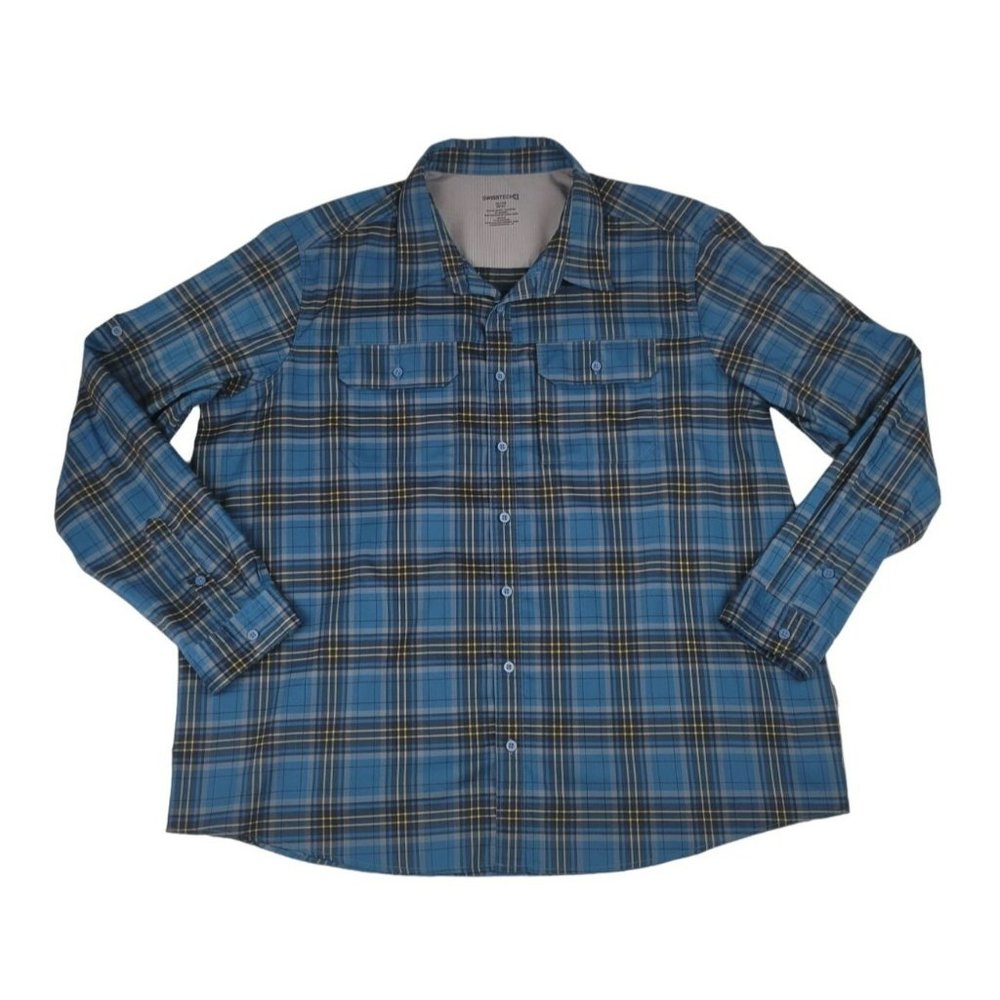 Swiss Tech Shirt Men's Size 2XL Black Yellow Teal Plaid Long Sleeve SM28Y078B